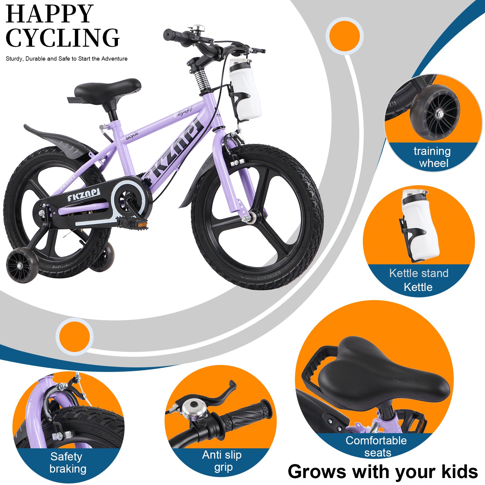 FKZNPJ Kids Bike 16 Inch – High Carbon Steel Frame, Magnesium Alloy Wheels, Training Wheels with Night Glow, Adjustable Seat, Water Bottle – Girls & Boys Bicycle Ages 3-9, Toddler Bike
