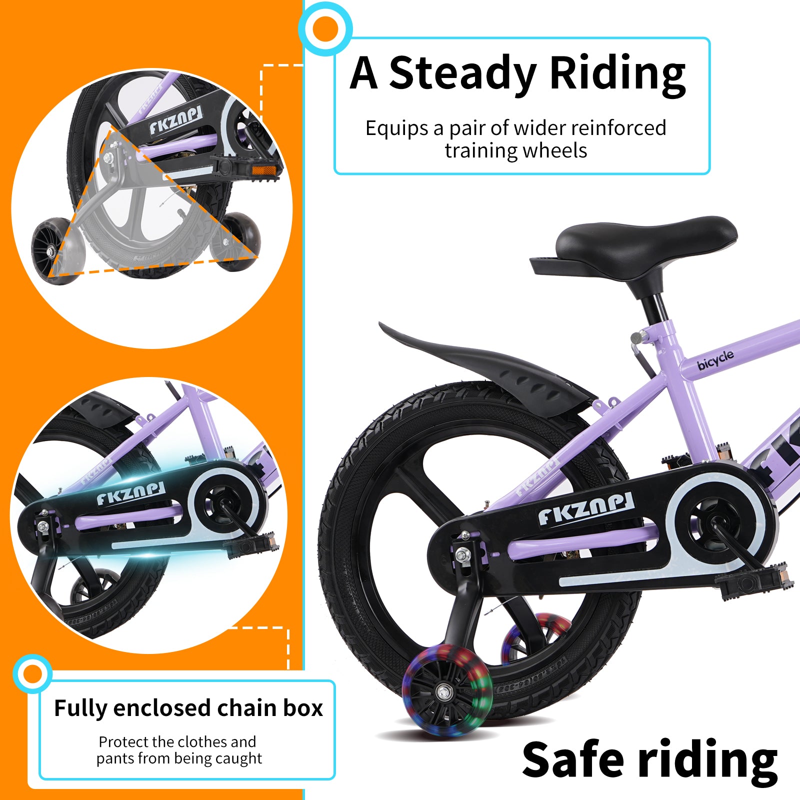 FKZNPJ Kids Bike 16 Inch – High Carbon Steel Frame, Magnesium Alloy Wheels, Training Wheels with Night Glow, Adjustable Seat, Water Bottle – Girls & Boys Bicycle Ages 3-9, Toddler Bike