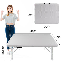4ft Rattan Folding Table for Indoor&Outdoor, Portable Foldable Table Rattan Plaited White