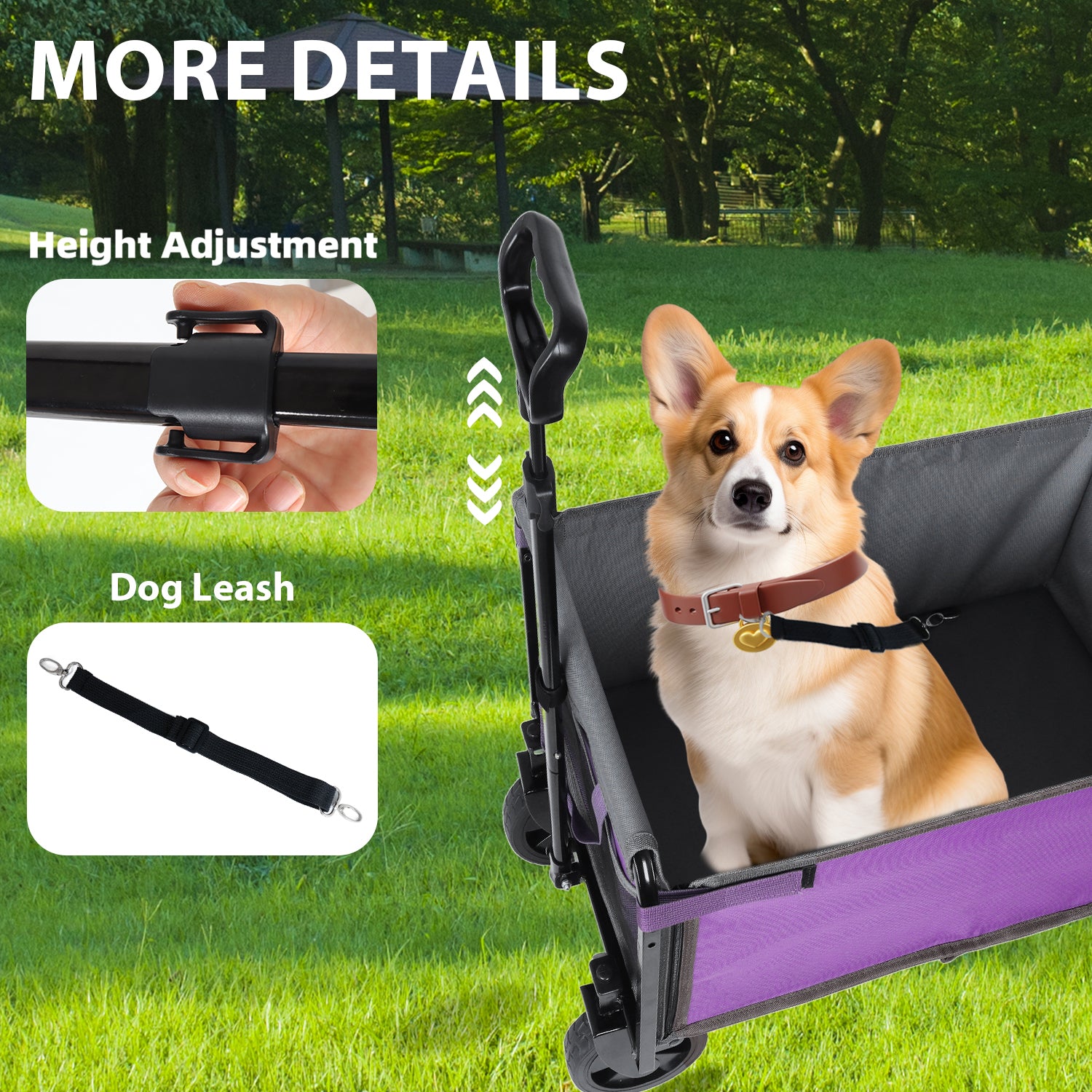 Collapsible Wagon with Wheels - 3 in 1 Lightweight Utility Camping Wagons Carts Foldable with 220lbs Weight Capacity, Cup Holders, for Pet Riding, Groceries, Camping, Shopping (Purple)