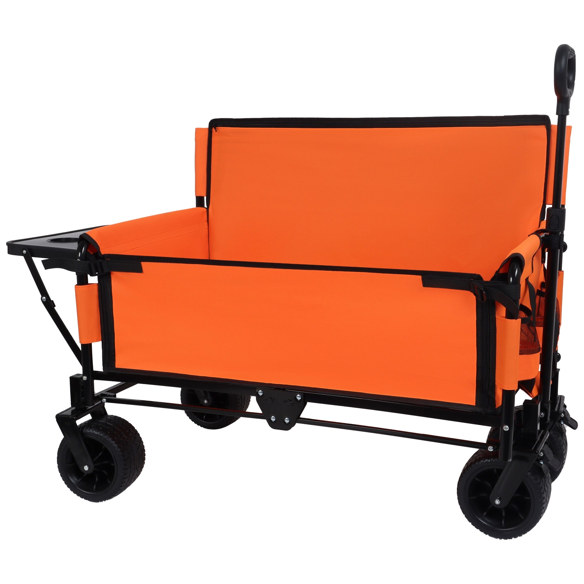 3-in-1 Convertible Folding Wagon Cart with Bench Seat & Rear-Mounted Folding Tabletop - 500lbs Heavy-Duty Utility Wagon, 180L Capacity All-Terrain Wheels for Camping, Beach, Sports, Garden, orange