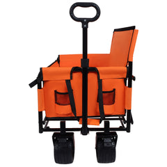 3-in-1 Convertible Folding Wagon Cart with Bench Seat & Rear-Mounted Folding Tabletop - 500lbs Heavy-Duty Utility Wagon, 180L Capacity All-Terrain Wheels for Camping, Beach, Sports, Garden, orange