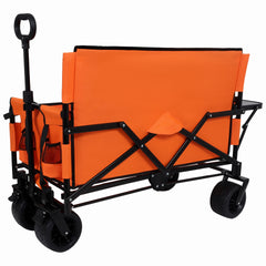3-in-1 Convertible Folding Wagon Cart with Bench Seat & Rear-Mounted Folding Tabletop - 500lbs Heavy-Duty Utility Wagon, 180L Capacity All-Terrain Wheels for Camping, Beach, Sports, Garden, orange