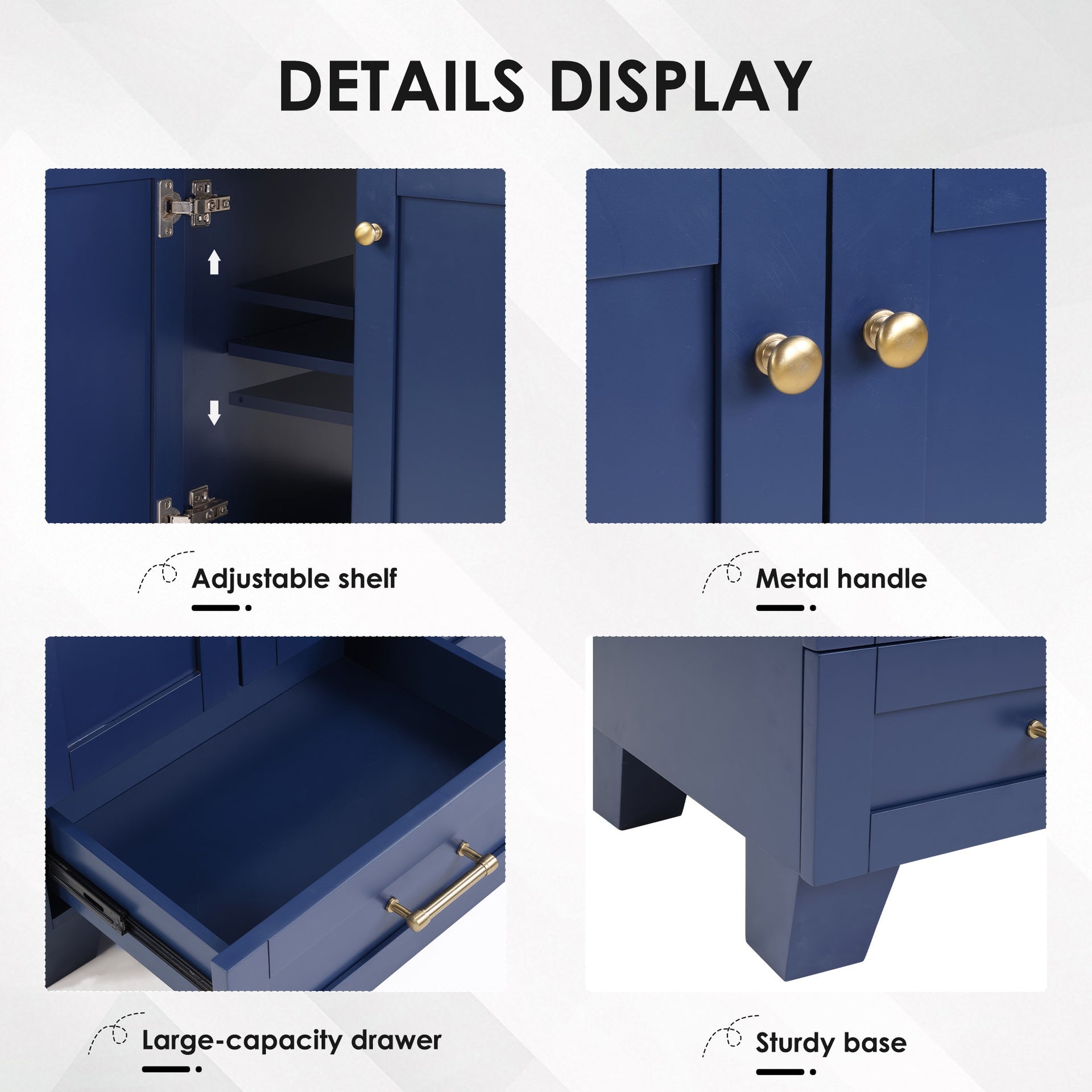 30" Blue Bathroom Vanity with Ceramic Sink - Soft-Close Drawers, Solid Wood Frame, Multi-Organizer Storage ,76x47x85cm