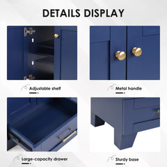 30" Blue Bathroom Vanity with Ceramic Sink - Soft-Close Drawers, Solid Wood Frame, Multi-Organizer Storage ,76x47x85cm