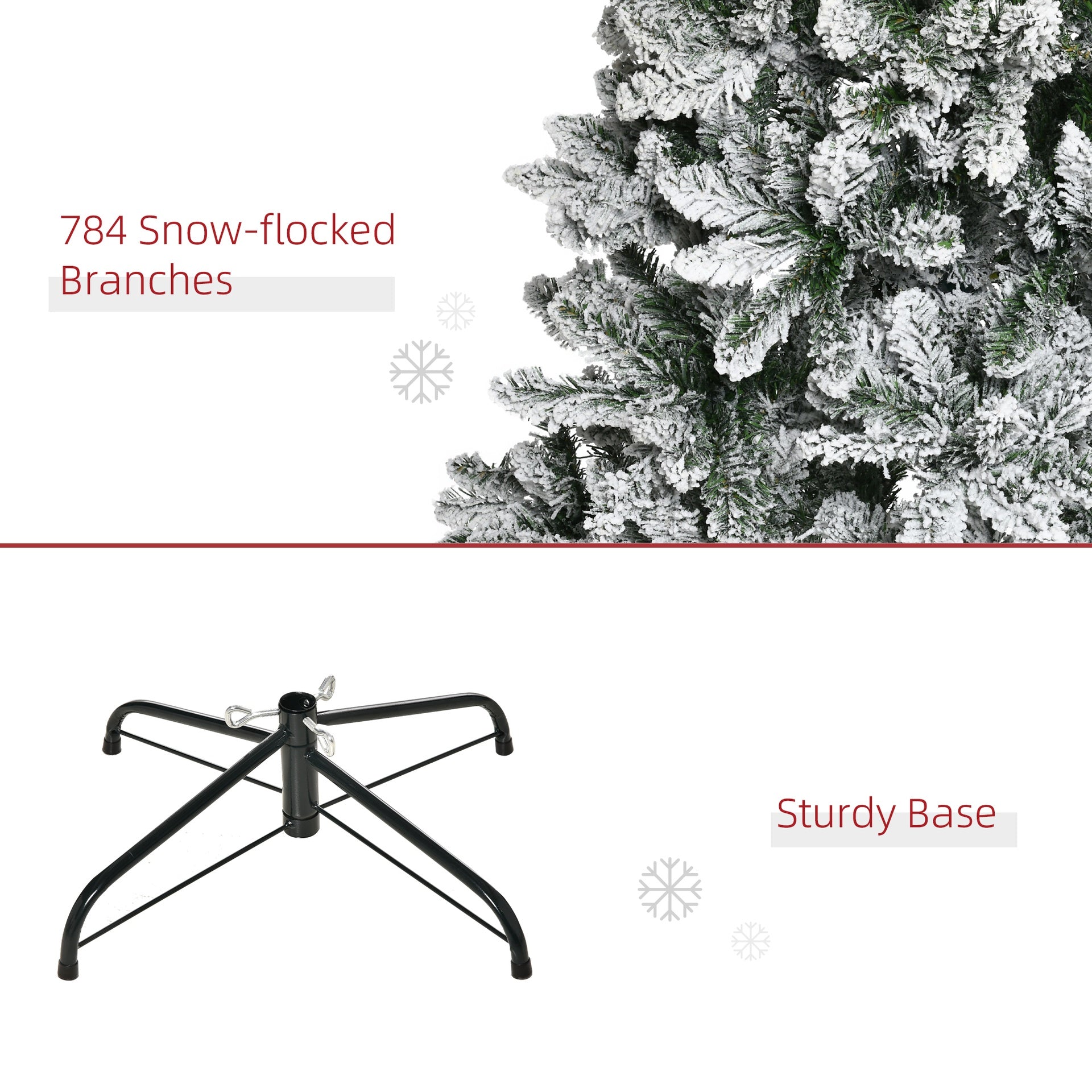 HOMCOM 9ft Unlit Snow-Flocked Slim Pine Artificial Christmas Tree with Realistic Branches and 1084 Tips
