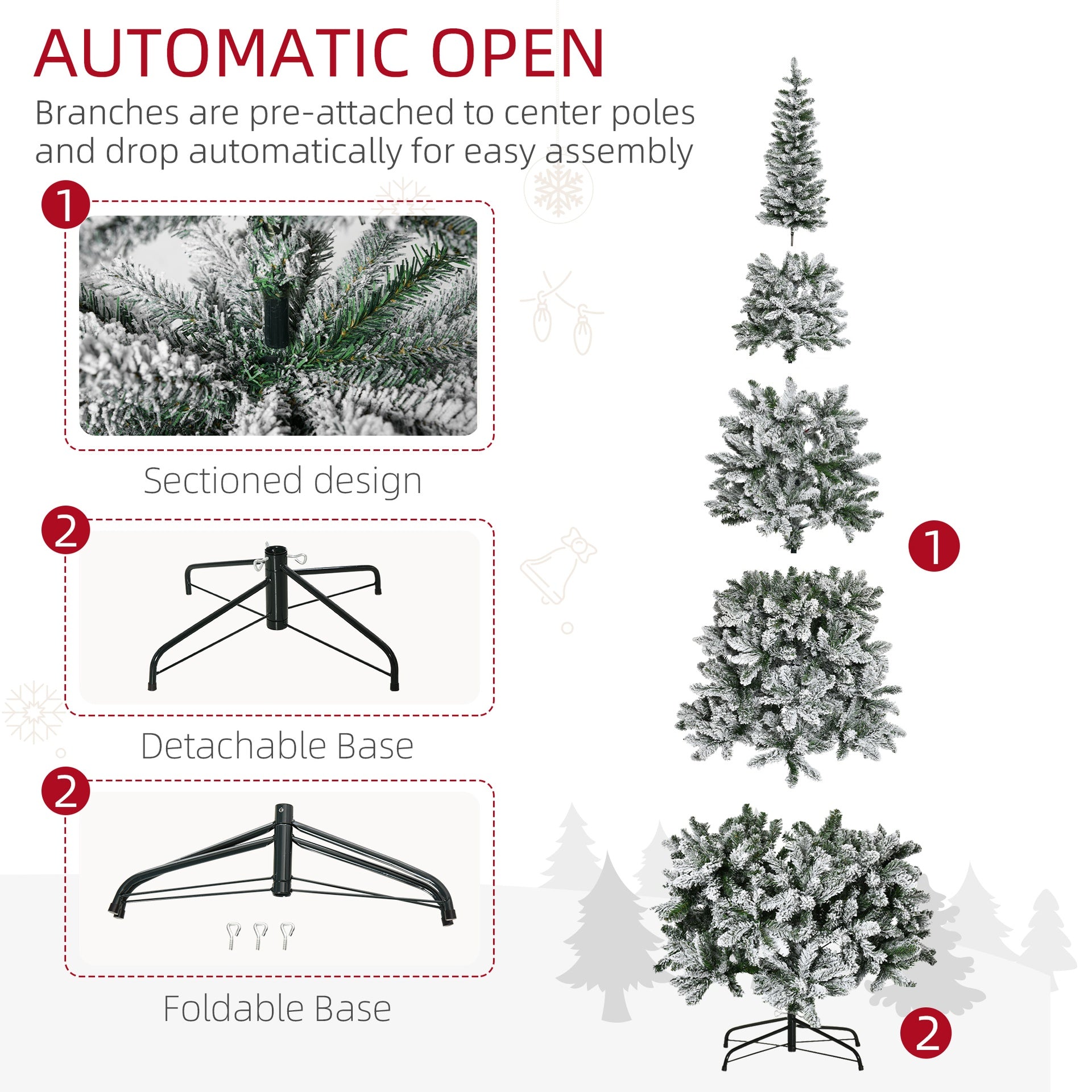 HOMCOM 9ft Unlit Snow-Flocked Slim Pine Artificial Christmas Tree with Realistic Branches and 1084 Tips