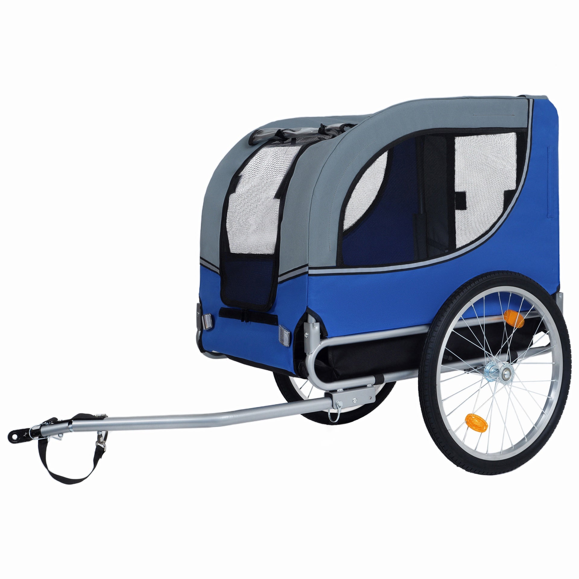 Large Folding Bike Trailer for Dogs – 66LB Capacity All-Terrain Pet Carrier, Durable Steel Frame for Cycling, Jogging, Camping & Outdoor Adventures, Blue- Grey