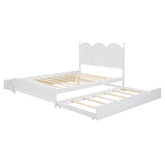 Queen Size Platform Bed With with 2 Big Drawers, Twin XL Size Trundle, White