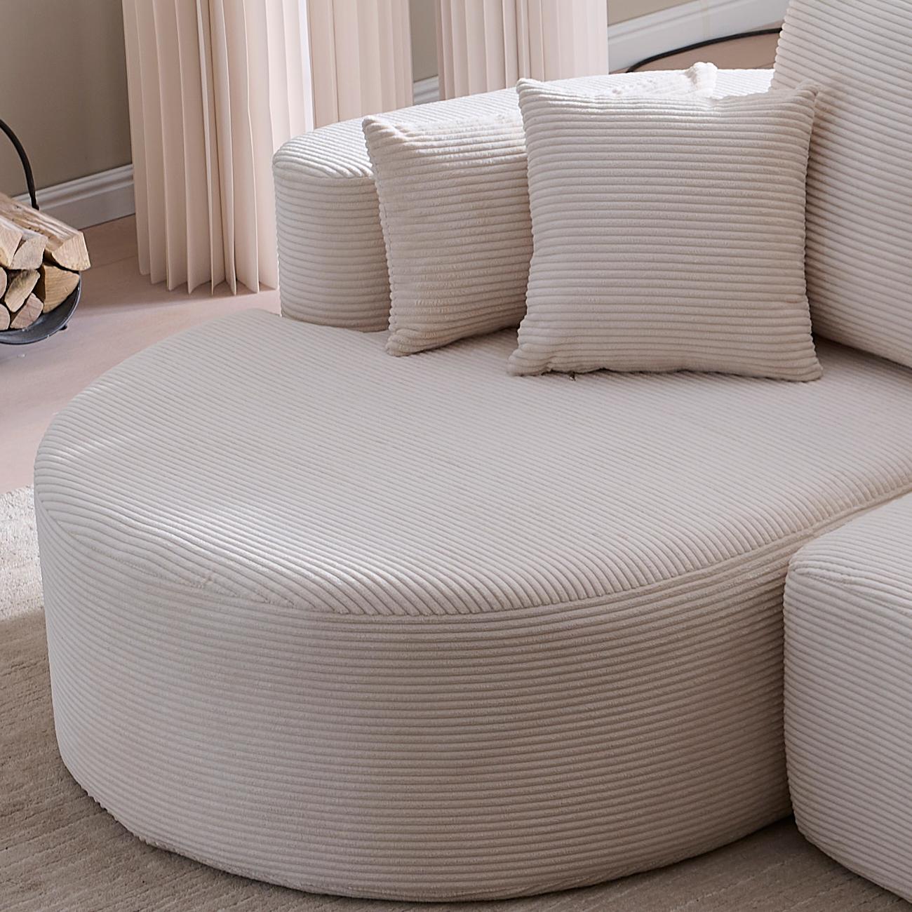 106 in. 2 - Piece Fabric Cloud Curved Sectional Corduroy Sofa with Chaise For Living Room Bedroom Apartment - Gray