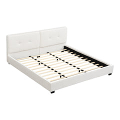 King Size Boucle Bed Frames, Upholstered Platform Bed with Curved Tufted Headboard, Soft Square Corners, Beige