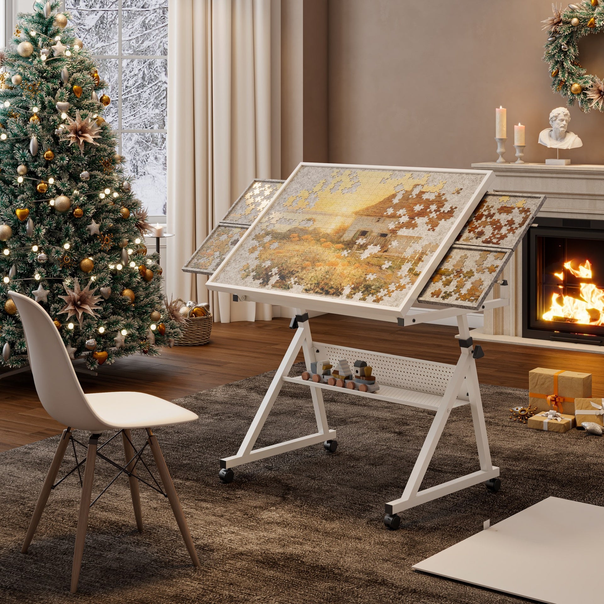 1500 pieces Jigsaw Puzzle metal Table board for adults gift with 4 trays(white)