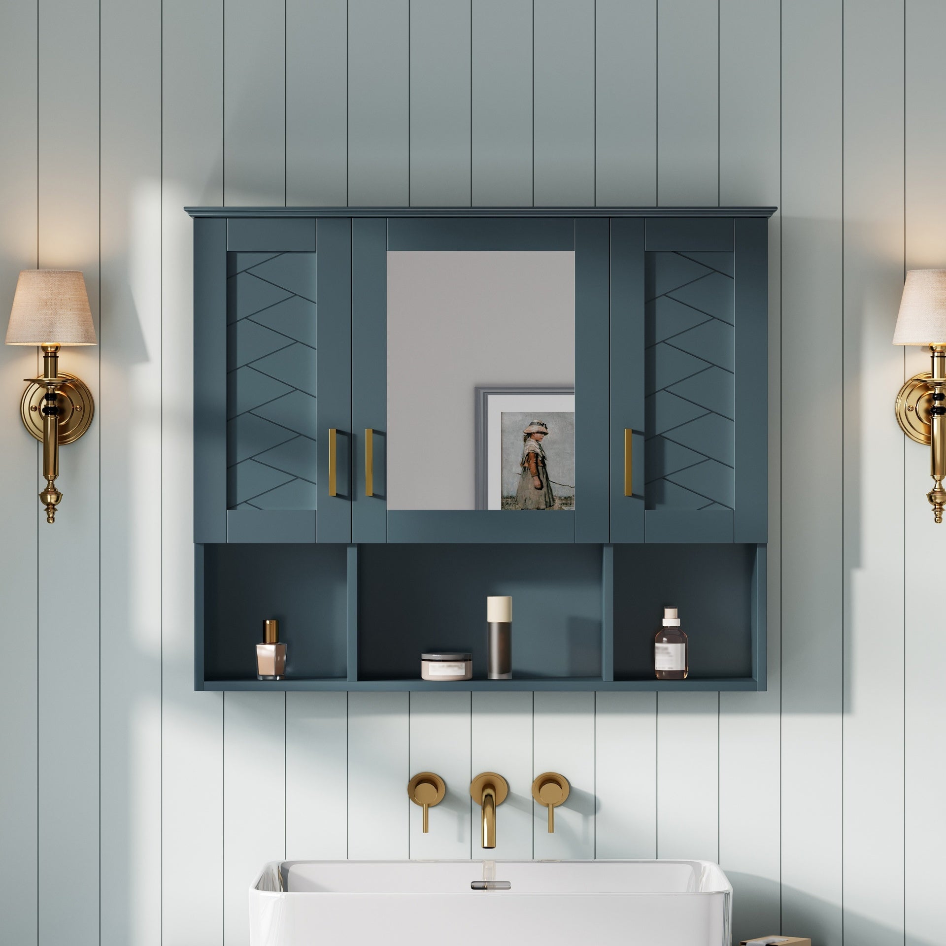 35 inch 2-in-1  Wall Mounted Medicine Cabinet with Adjustable Shelves & Soft Close Doors, High-Define Mirror with Storage for Bathroom Vanity