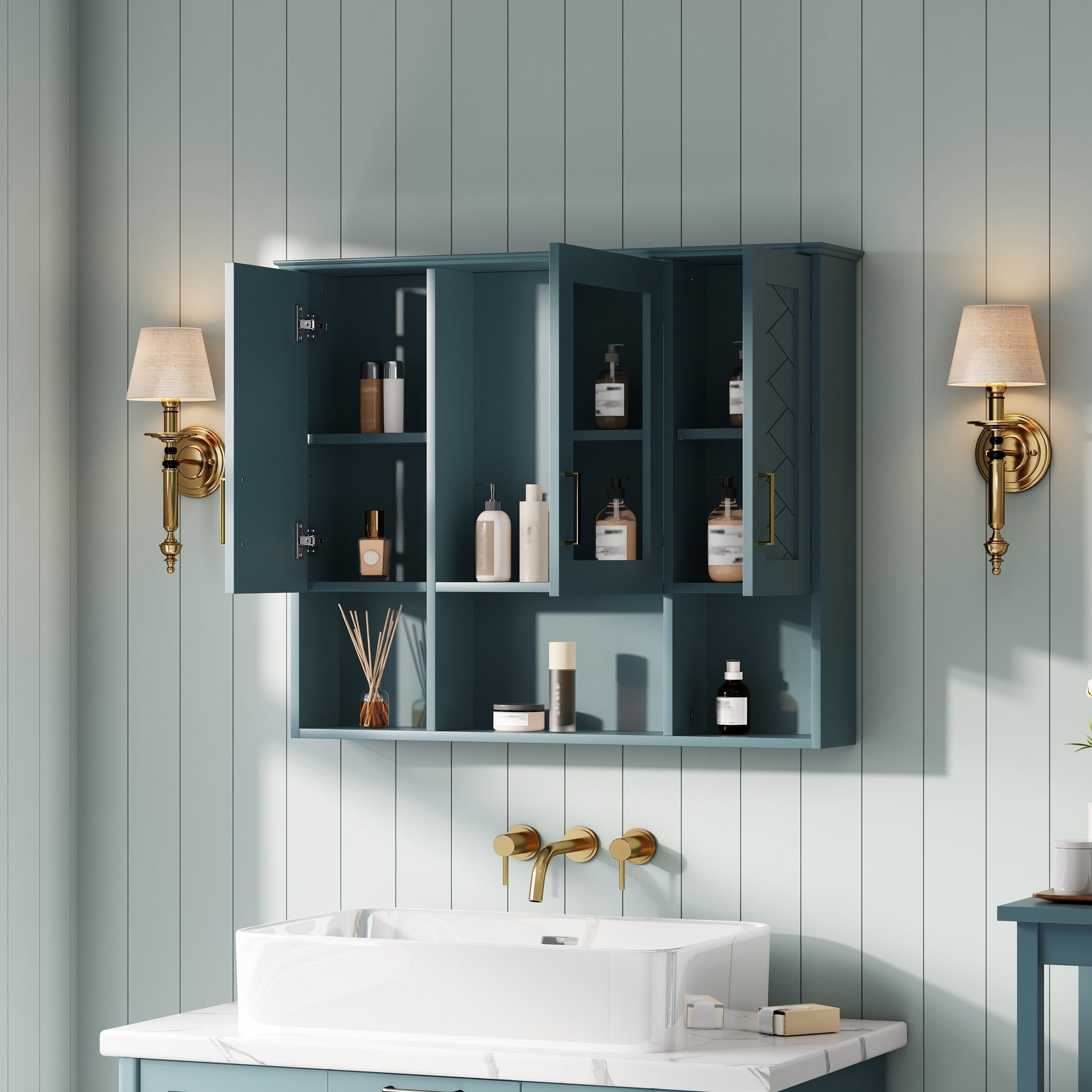 35 inch 2-in-1  Wall Mounted Medicine Cabinet with Adjustable Shelves & Soft Close Doors, High-Define Mirror with Storage for Bathroom Vanity