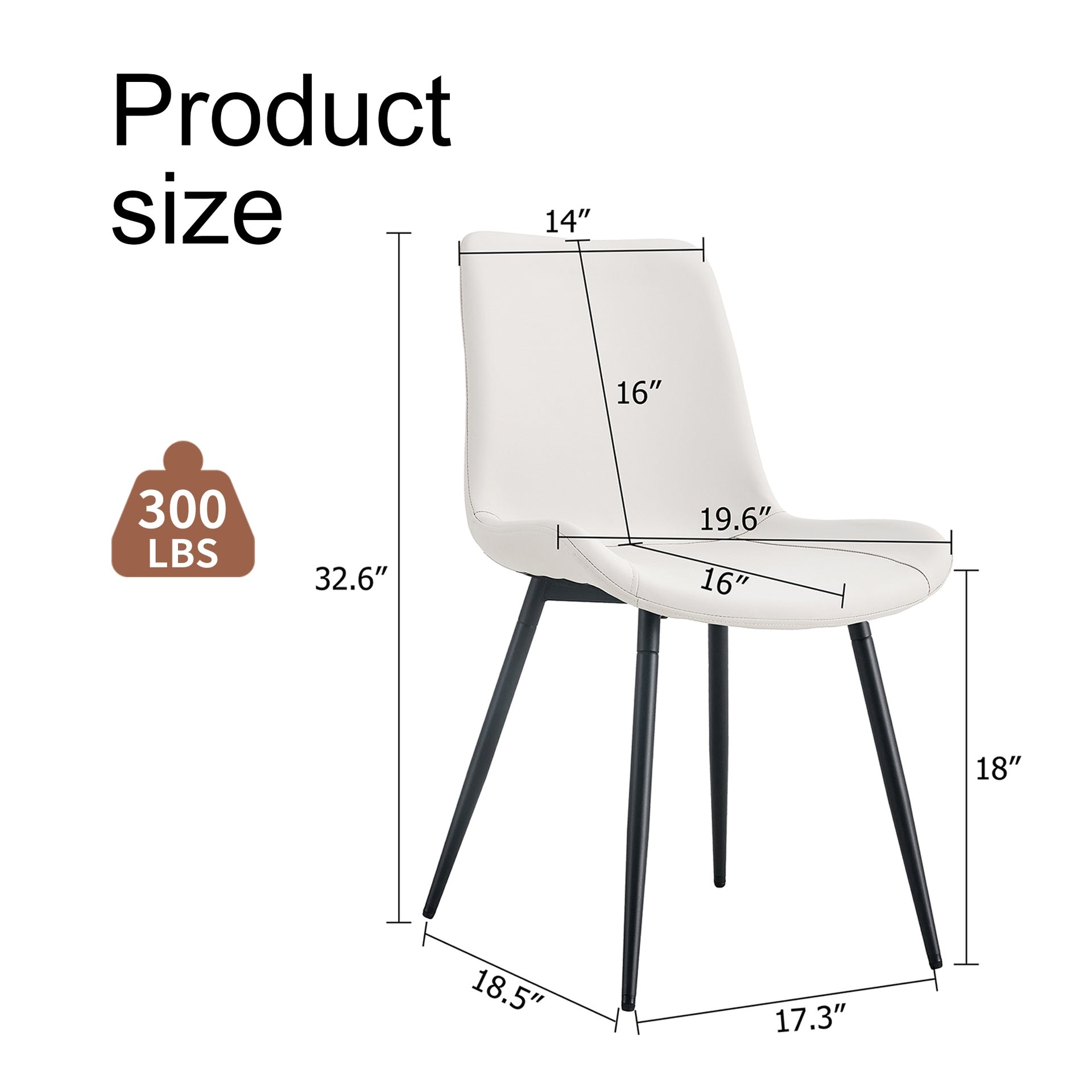White artificial leather backrest cushion dining chair, black metal legs, curved widened cushion design for more comfort, suitable for restaurants, kitchens, bedrooms, offices.(4 chairs)W1151P180072