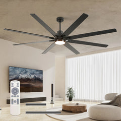 84 Inch Large 8 PCS Plywood Reversible Blades  Ceiling Fan With Light Kit 3 Color  Dimmable LED, DC 6 Speed ,Remote Control Ceiling Fan  for Patio Living Room, Bedroom, Office,Indoor.(Matte Black )