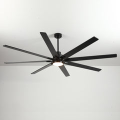 84 Inch Large 8 PCS Plywood Reversible Blades  Ceiling Fan With Light Kit 3 Color  Dimmable LED, DC 6 Speed ,Remote Control Ceiling Fan  for Patio Living Room, Bedroom, Office,Indoor.(Matte Black )