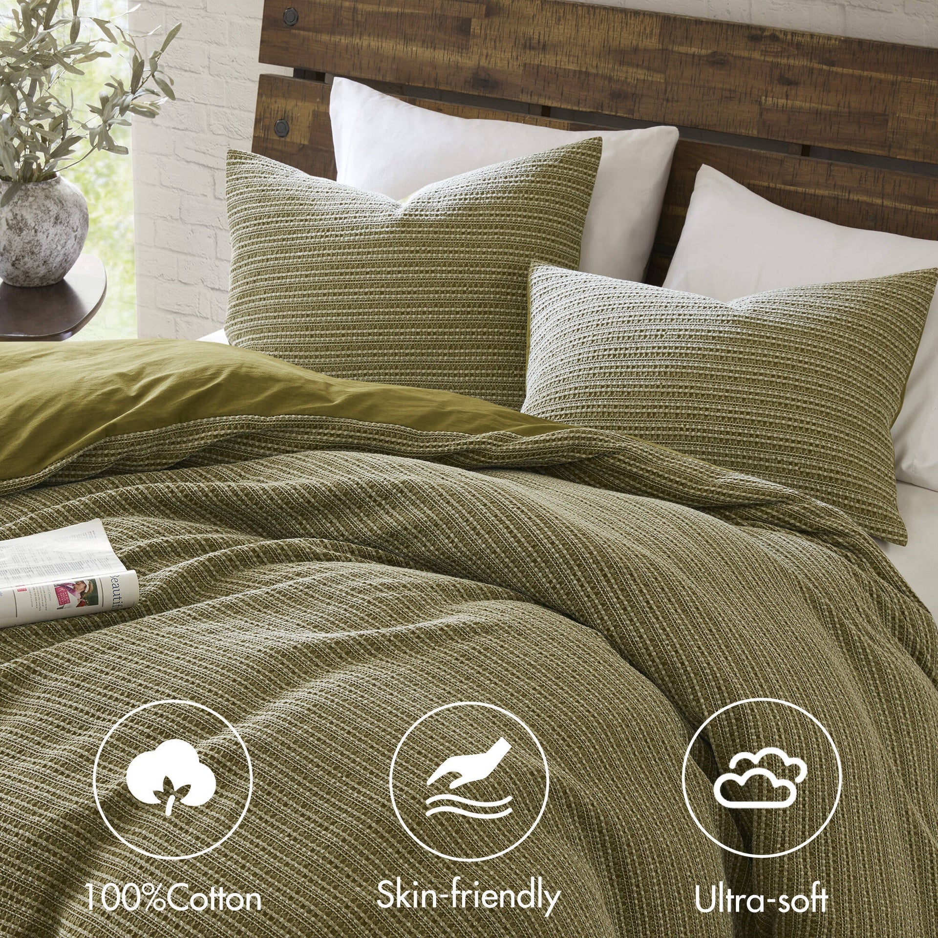 3PCS King/Cal King Waffle Washed Duvet Set