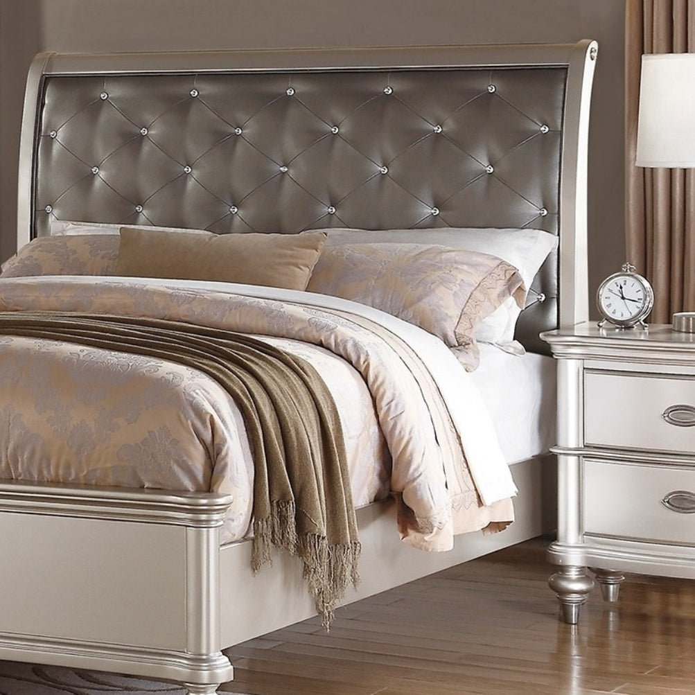 Silver Faux Leather Tufted Headboard 1pc California King Size Bed Bedroom Furniture Luxurious Look Bedframe