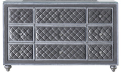 1pc Glam 9-Drawer Dresser w Tempered Glass Top Velvet Tufted Drawer Front Faux Crystal Drawer Knobs Bedroom Furniture