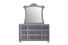 1pc Glam 9-Drawer Dresser w Tempered Glass Top Velvet Tufted Drawer Front Faux Crystal Drawer Knobs Bedroom Furniture