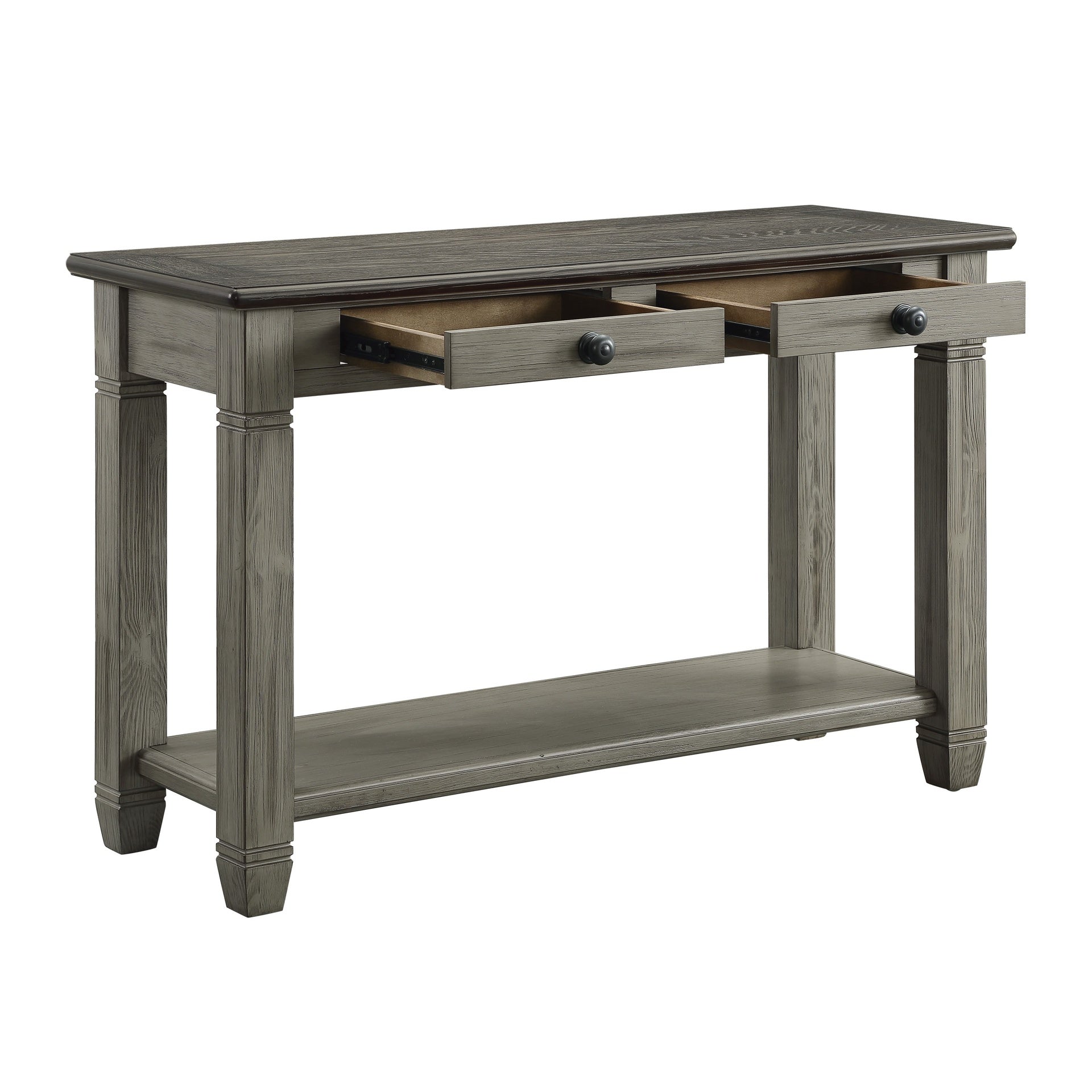 Coffee and Antique Gray Finish 1pc Sofa Table with 2 Drawers Bottom Shelf Wooden Living Room Furniture