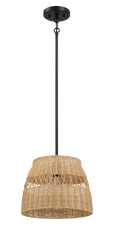 Essence Single Lights Pendant With Rattan Shade  Black Metal Finish for Farmhouse Style