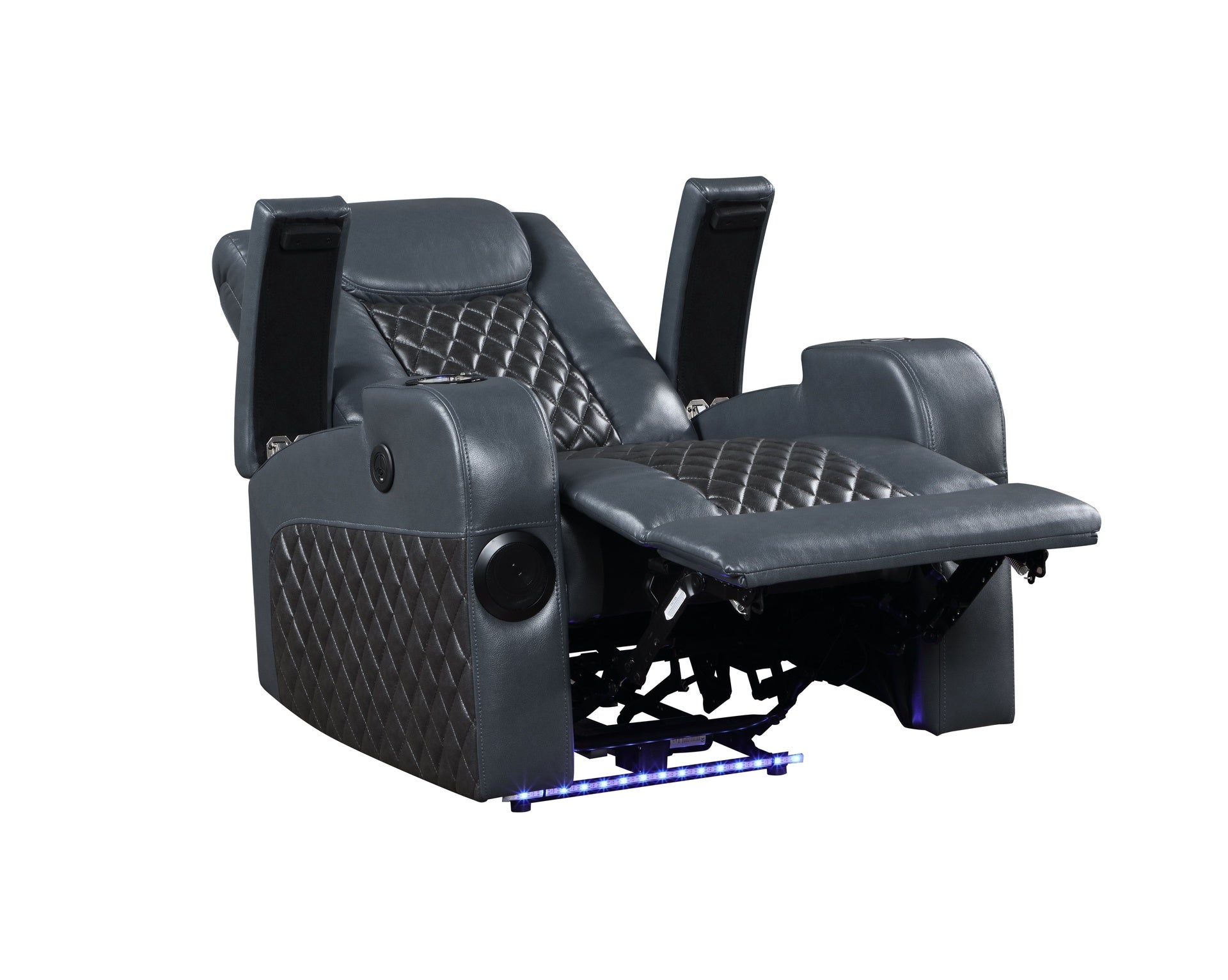 Blue and Black Power Recliner with Bluetooth