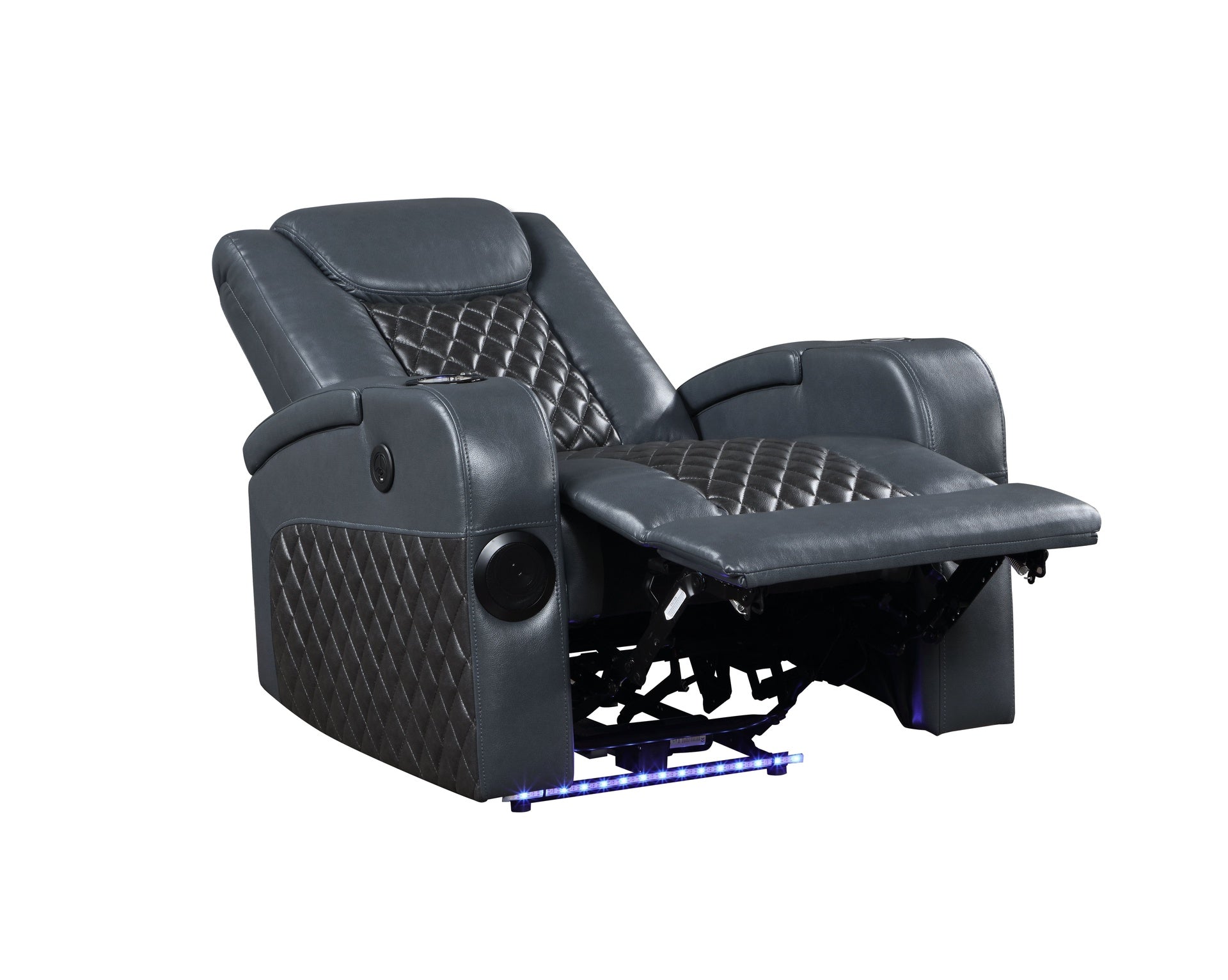 Blue and Black Power Recliner with Bluetooth
