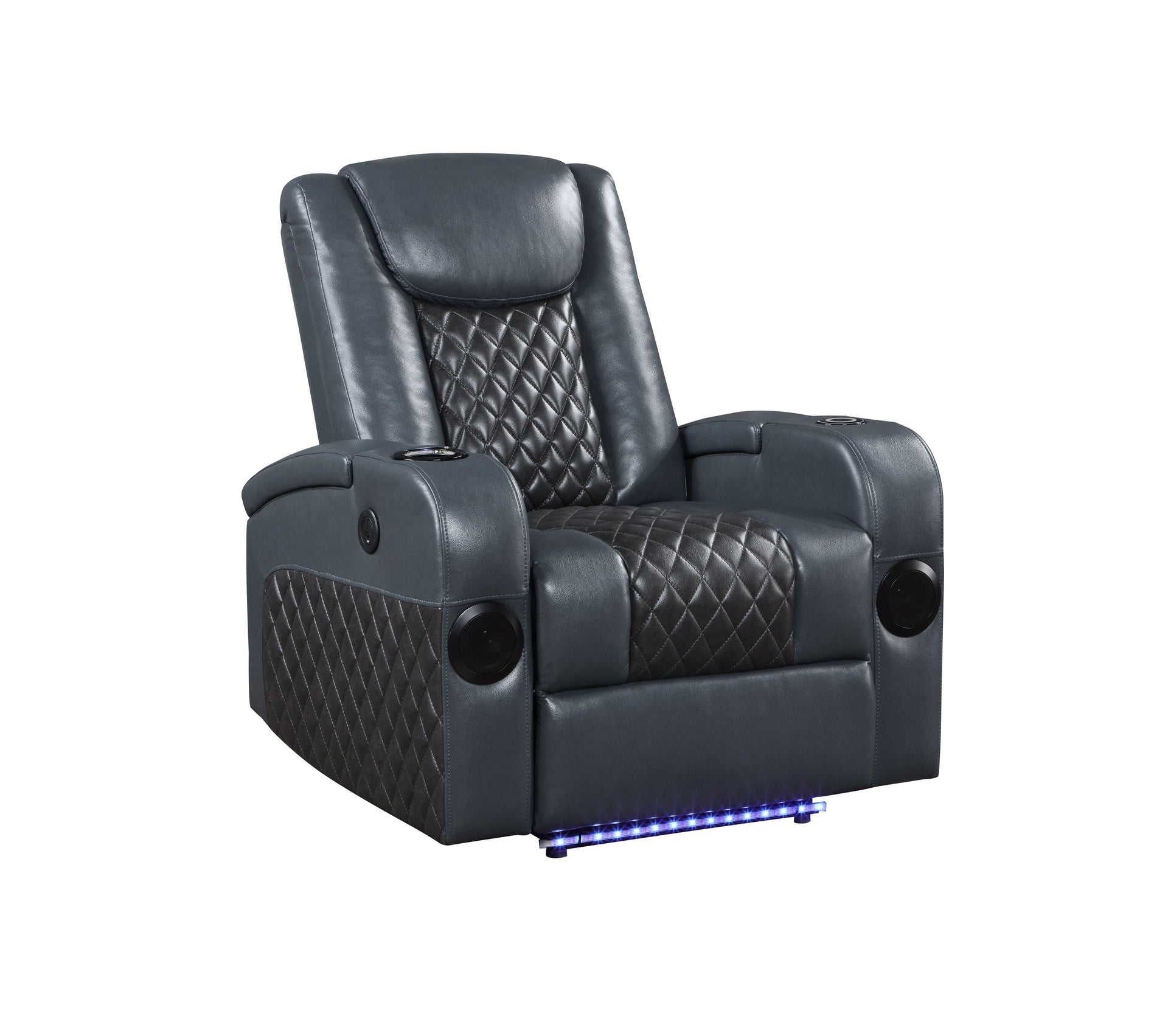 Blue and Black Power Recliner with Bluetooth