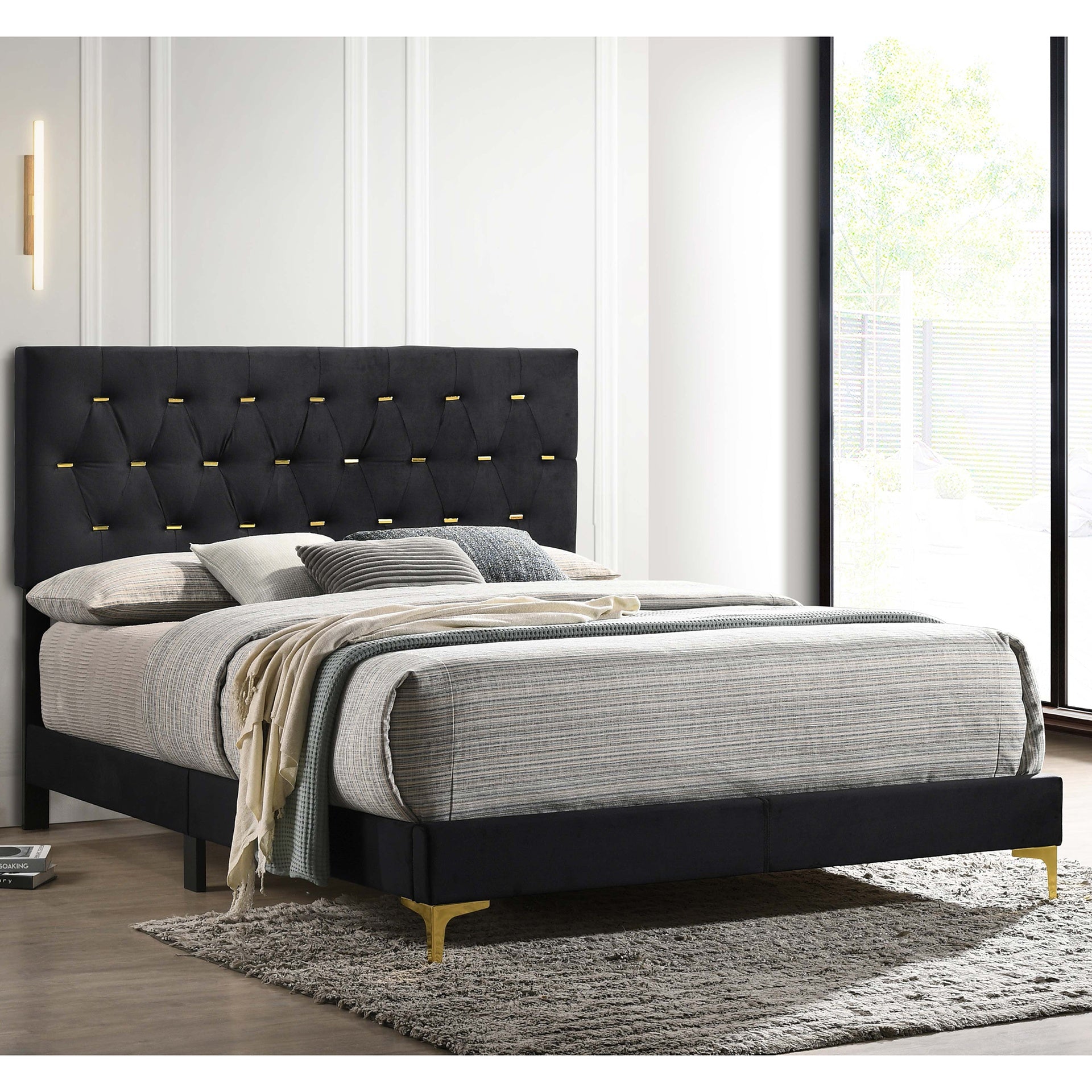 James Black Upholstered Queen Panel Bed