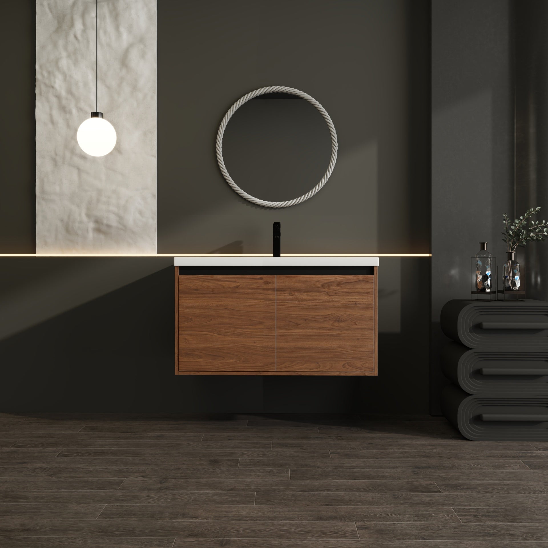 LEVISTAR Brown 36 Inch Bathroom Vanity with resin Countertop Sink,  2 Doors Bathroom Cabinet Set