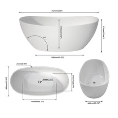 Acrylic Free Standing Tubs 60"-Luxury Spacious, Modern Deep Soaking Bath-tubs,White