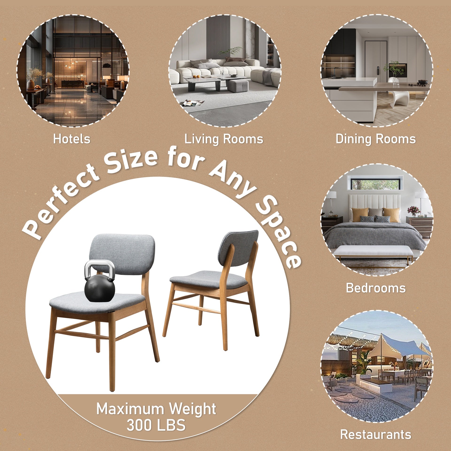 Set of 2 Mid - Century Upholstered Dining Chair with Rubberwood Frame, Natural+Gray (same sku: 59302.00LGY)