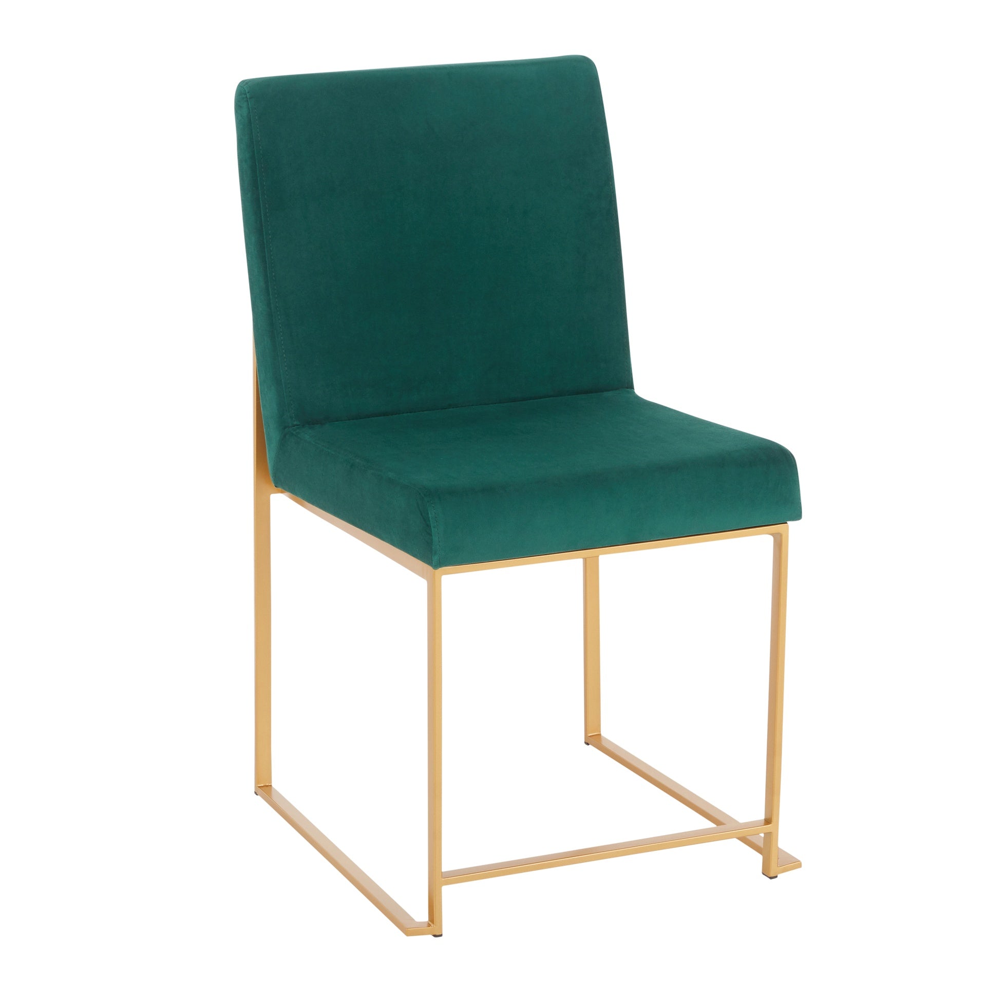 High Back Fuji Contemporary Dining Chair in Gold and Green Velvet by LumiSource - Set of 2
