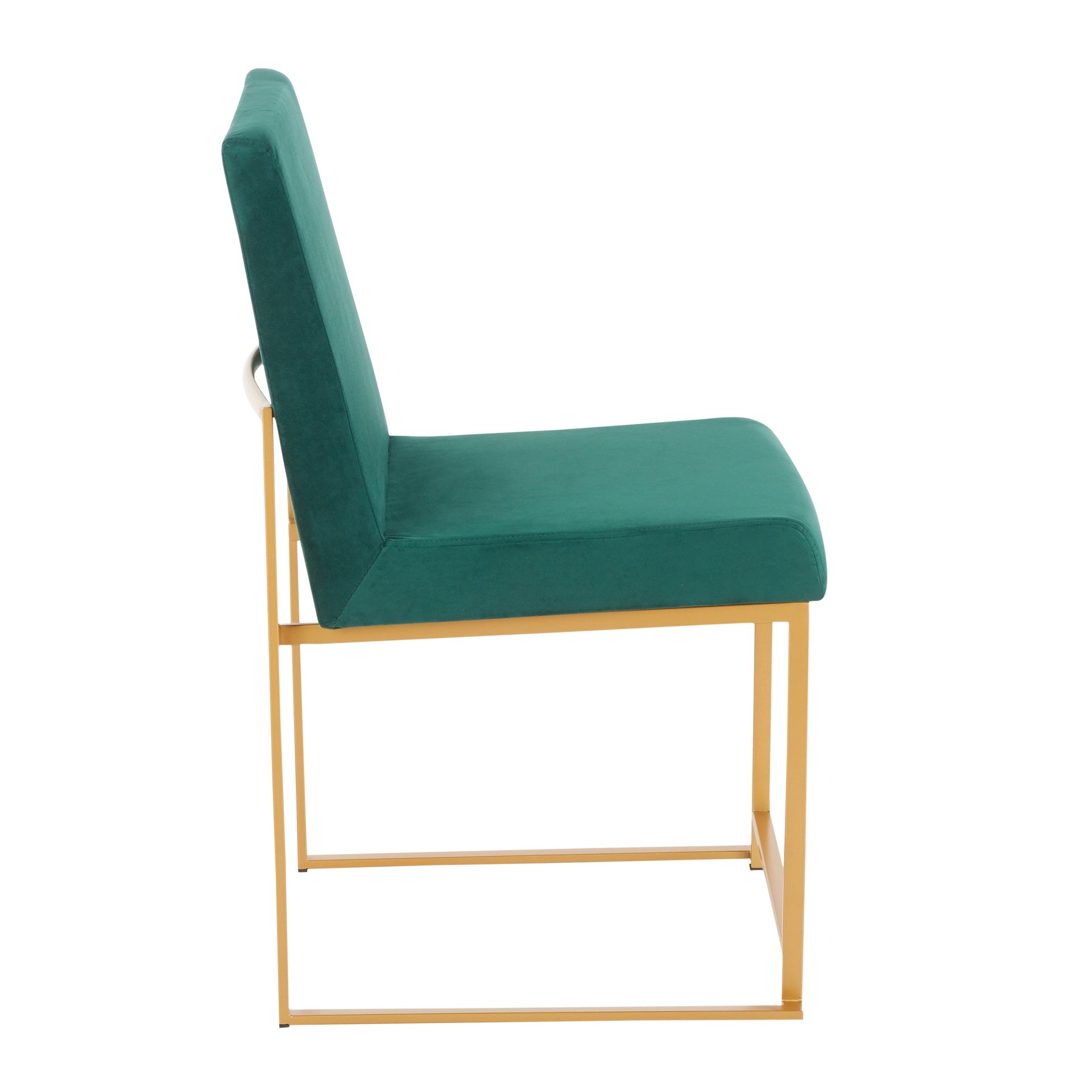 High Back Fuji Contemporary Dining Chair in Gold and Green Velvet by LumiSource - Set of 2