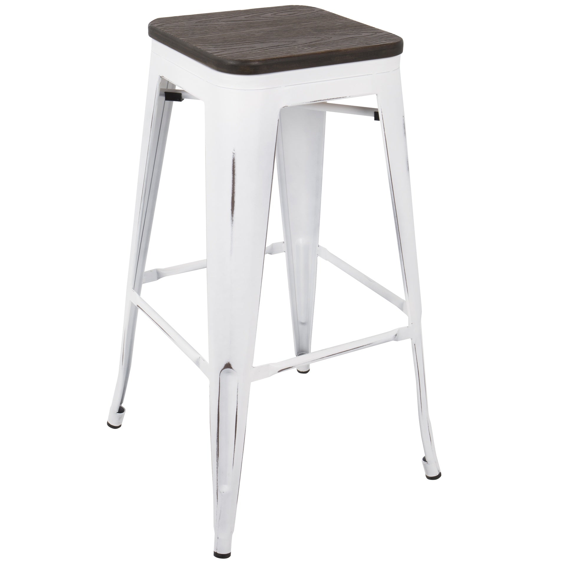 Oregon Industrial Stackable Barstool in Vintage White and Espresso by LumiSource - Set of 2