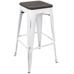 Oregon Industrial Stackable Barstool in Vintage White and Espresso by LumiSource - Set of 2