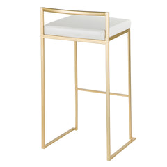 Fuji Contemporary-Glam Barstool in Gold with White Faux Leather by LumiSource - Set of 2