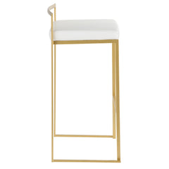 Fuji Contemporary-Glam Barstool in Gold with White Faux Leather by LumiSource - Set of 2