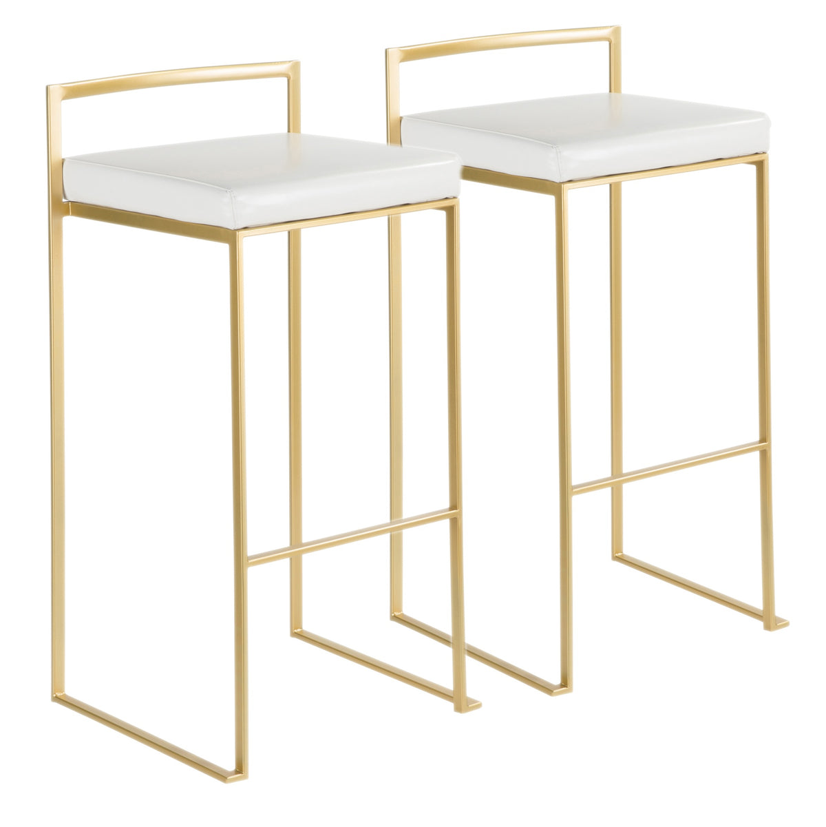 Fuji Contemporary-Glam Barstool in Gold with White Faux Leather by LumiSource - Set of 2
