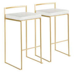 Fuji Contemporary-Glam Barstool in Gold with White Faux Leather by LumiSource - Set of 2