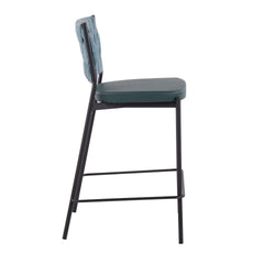Braided Tania Contemporary Counter Stool in Black Metal, Green Faux Leather, and Sea Green Fabric by LumiSource - Set of 2