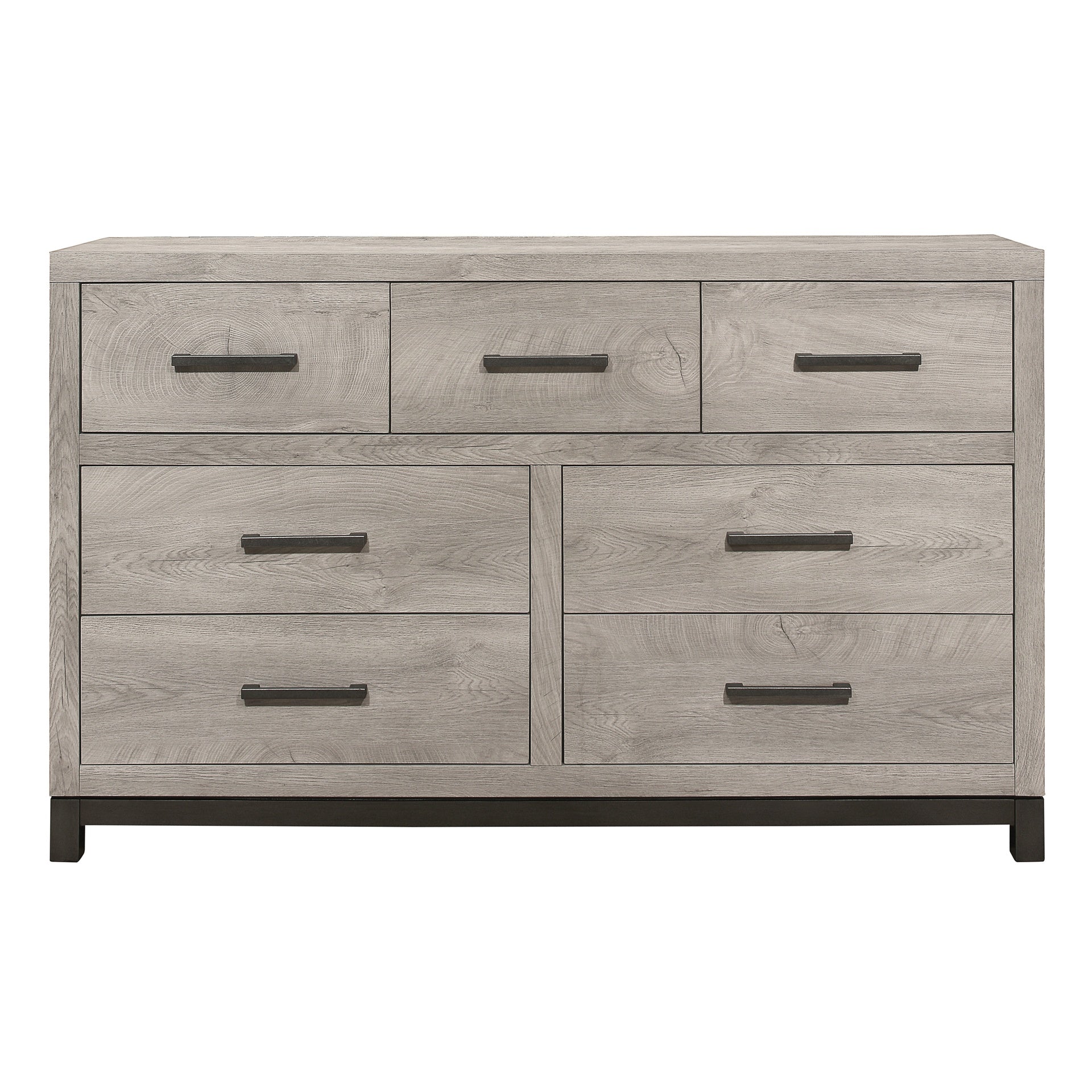 Attractive Gray Finish 1pc Dresser of 7x Drawers Metal Bar Hardware Premium Melamine Board Wooden Bedroom Furniture