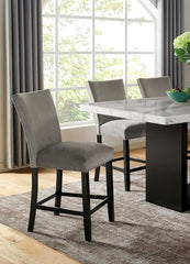 Genuine Marble Top Table w 6x High Chairs Light Gray Flannelette Upholstered Chair Counter Height Dining Room 7pc Set Furniture