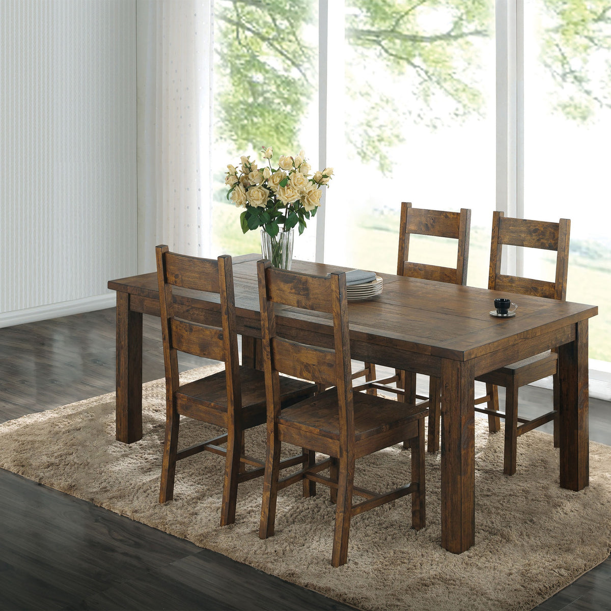 Mina Rustic Golden Brown 5-piece Dining Table Set