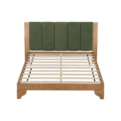 Premium Pine Wood Queen Bed Frame,Queen Size Bed Frame with Headboard Included,Mid Century Modern Bed,Natural&Green Color