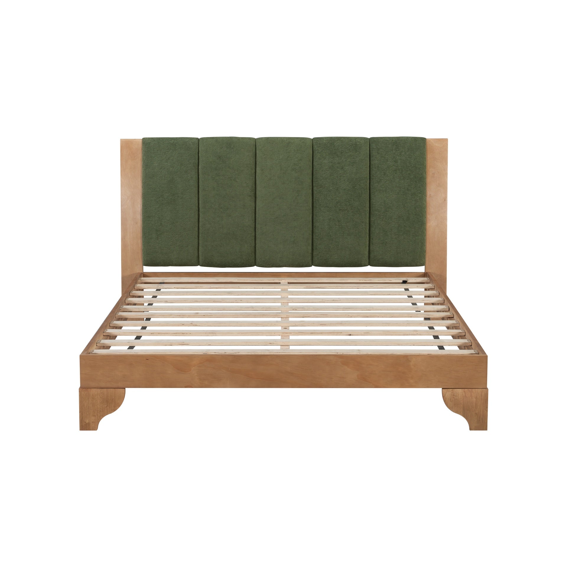 Premium Pine Wood Queen Bed Frame,Queen Size Bed Frame with Headboard Included,Mid Century Modern Bed,Natural&Green Color