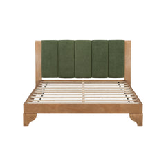 Premium Pine Wood Queen Bed Frame,Queen Size Bed Frame with Headboard Included,Mid Century Modern Bed,Natural&Green Color