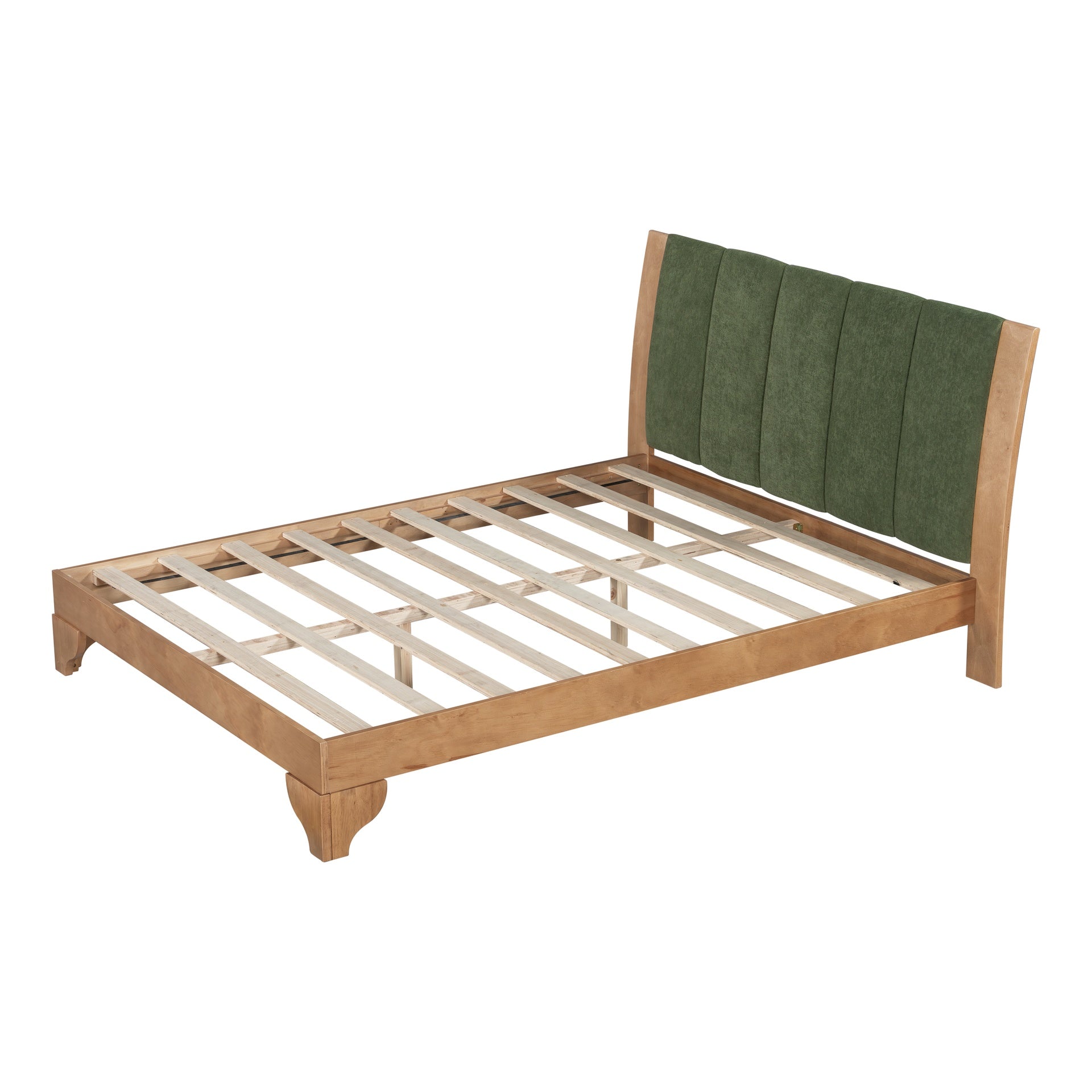 Premium Pine Wood Queen Bed Frame,Queen Size Bed Frame with Headboard Included,Mid Century Modern Bed,Natural&Green Color